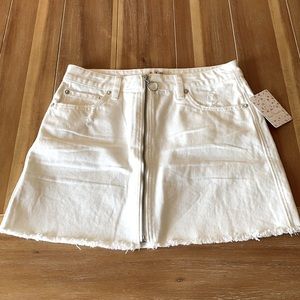 NWT Free People White Distressed Jean Skirt